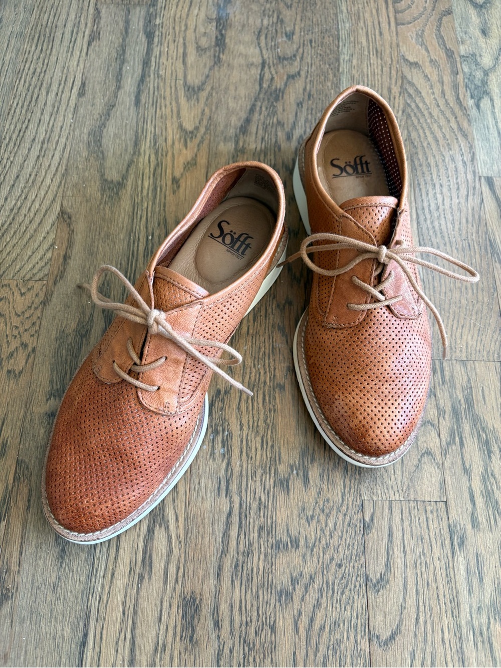 Sofft Women's Perforated Leather Lace-Up Flats in Cognac Brown